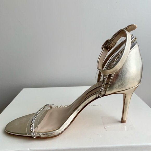 Vince Camuto | BNIB Phillipa Gold Jewel Leather Ankle Strap Sandals - Picture 12 of 15